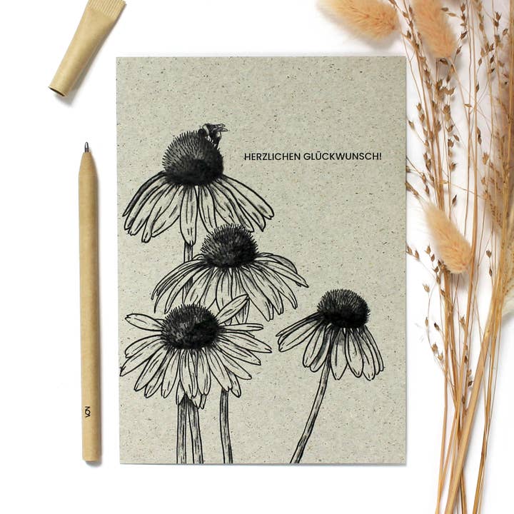Echinacea greeting card made of grass paper for wholesale by NOA Papeterie