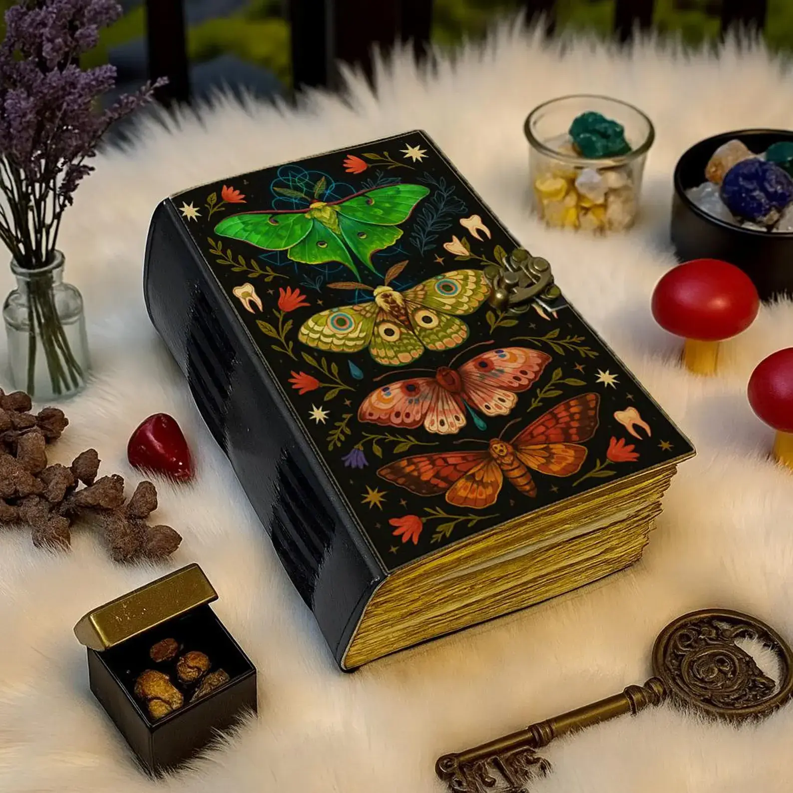 MNM HANDICRAFTS - Wholesale Journal/Diary - Handmade Leather Journal with Lock  Colorful Moth and Floral1