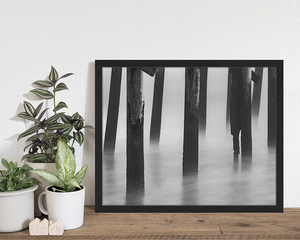 Black Foggy Ocean image. Wall art print with frame. for wholesale on Faire4