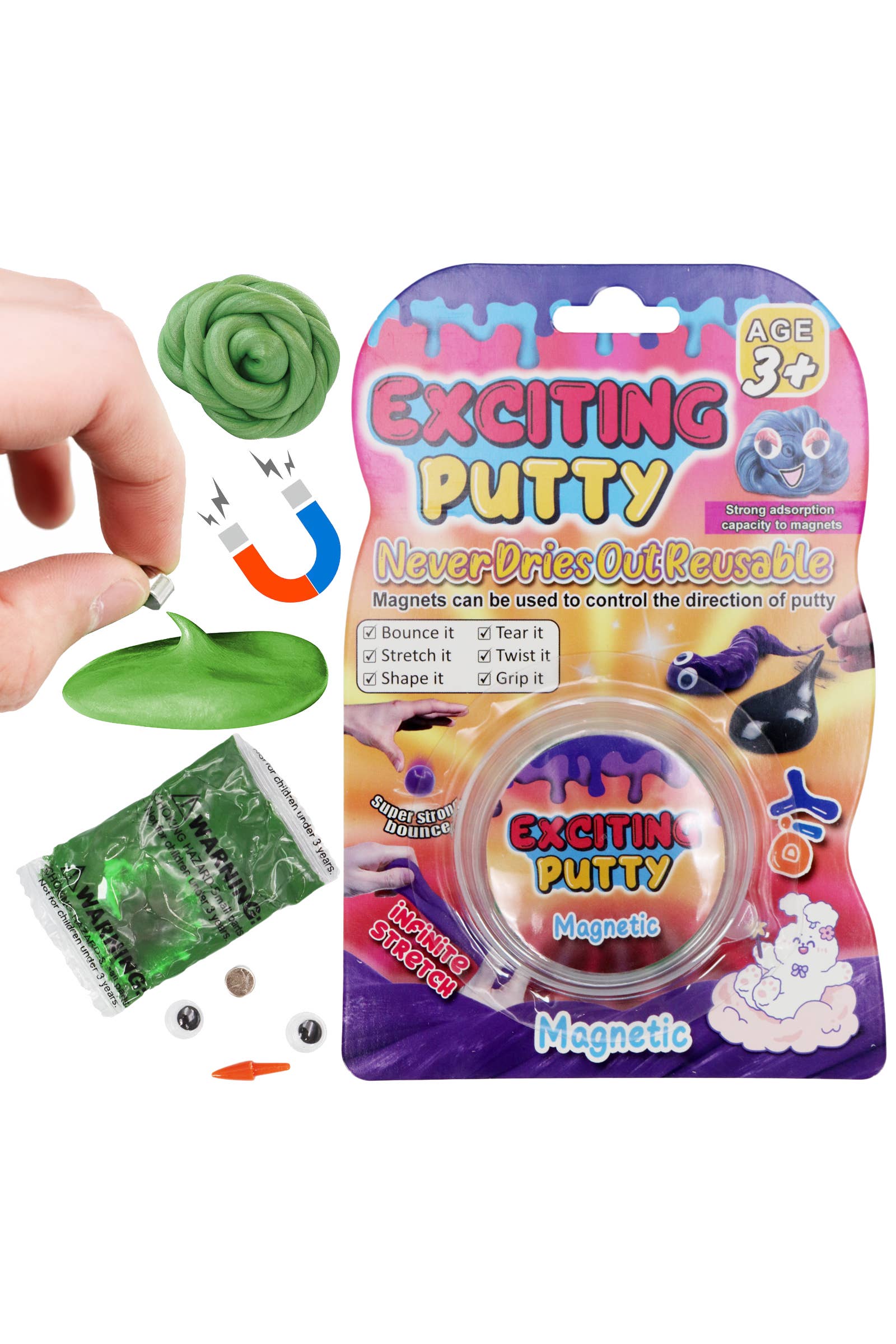 Cap Zone - Wholesale Putty/Slime - Kids - Magnetic Exciting Silly Putty Jar - 12 pcs