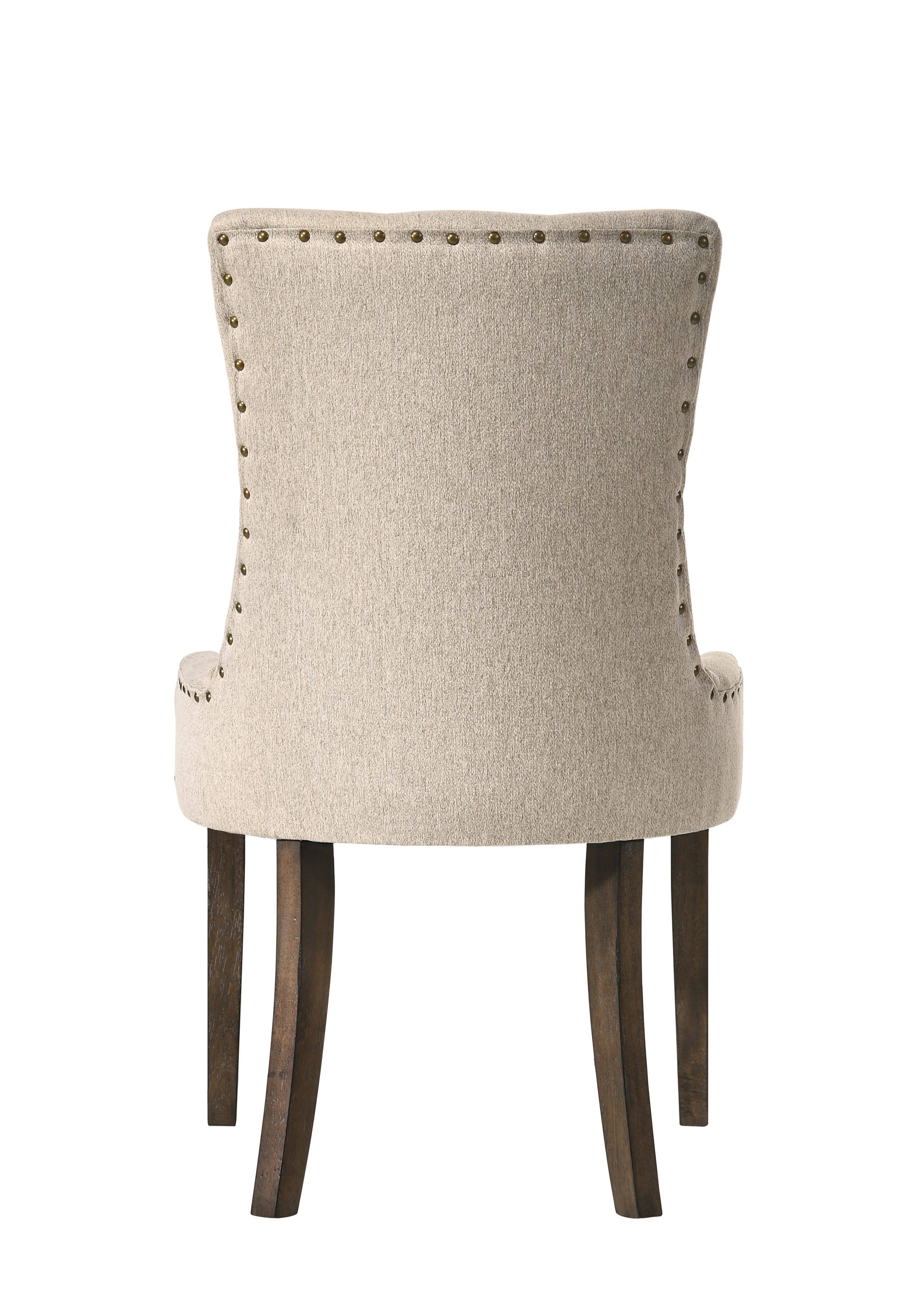 HomeRoots – wholesale Chair – Set of Two Tufted Beige and Oak Upholstered Fabric And Solid Wood Dining Side Chairs5