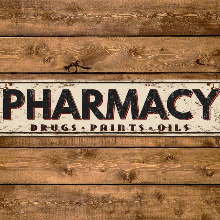 Apotek Street Sign Droger Färger Oljor Vintage stil för wholesale av Game Time Prints
