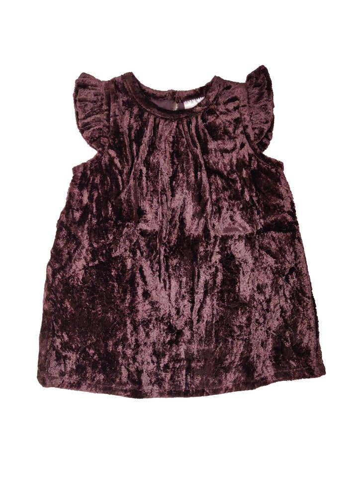 Aubergine Velvet Frilled Sleeves Infant Dess for wholesale by Yo Baby
