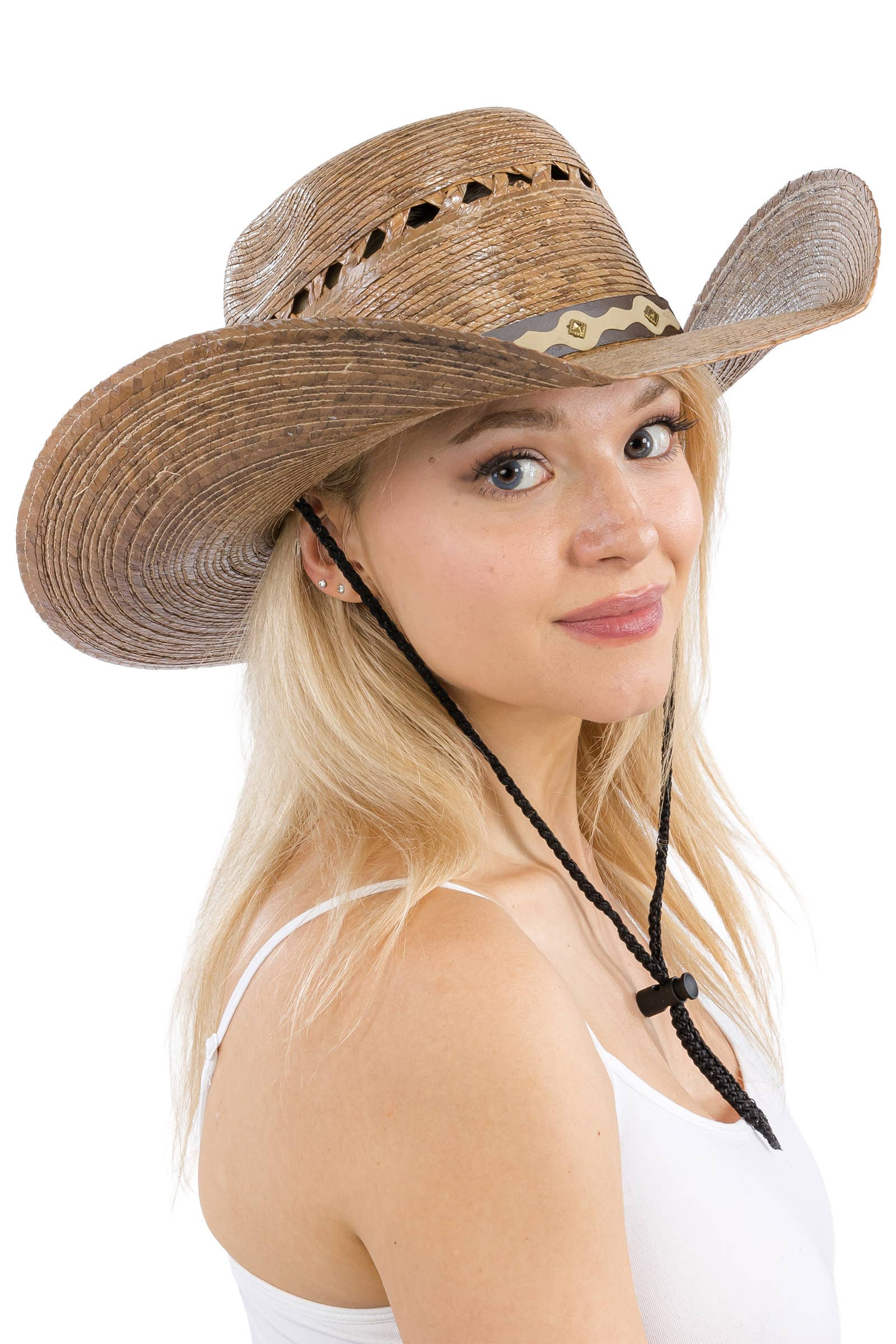 Cap Zone – wholesale Cowboyhatt - Dam – Ventilerad Chl Taco Brätte Palmstrå Cowboyhatt6