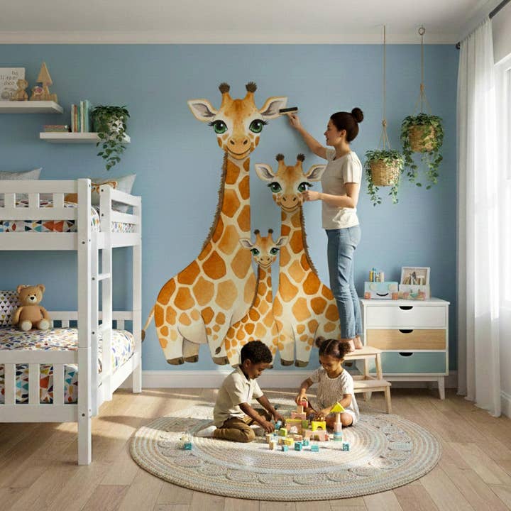 Autocolante de Parede Família de Girafas | Decoração para Quarto de Bebé com Tema Safari por atacado de Decords