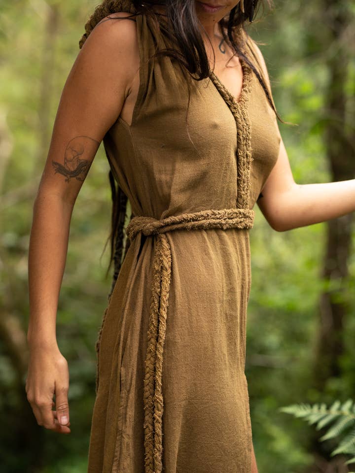 Arya Clothing - Wholesale Dress – Women's - Raw Bohemian Frayed Dress - Khaki6