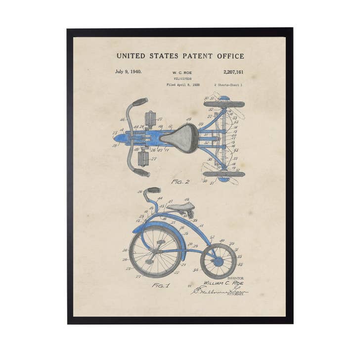 Tricycle breveté bleu aquarelle pour la vente par Antique Curiosities Inc