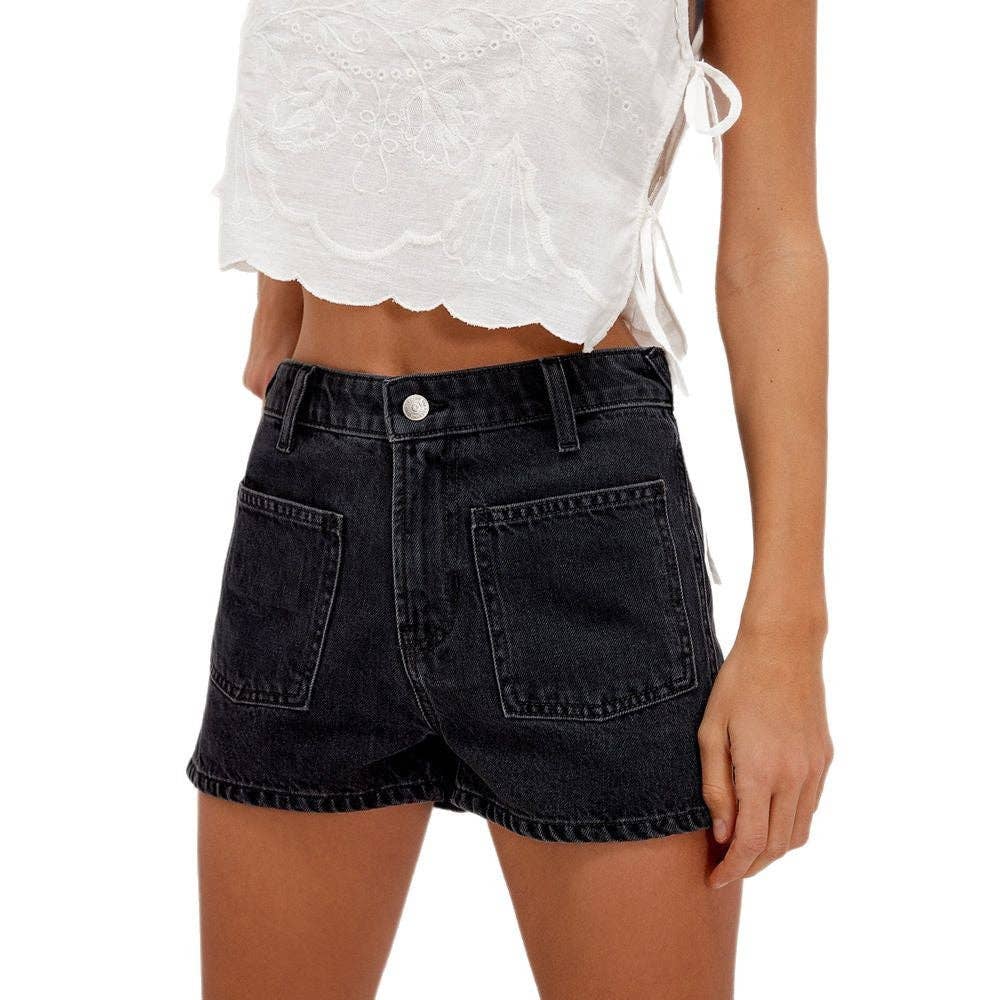 Dipped Shop - Wholesale Shorts - Women's - Denim Pocket Casual Mid-Waist Washed Shorts DP25B65210