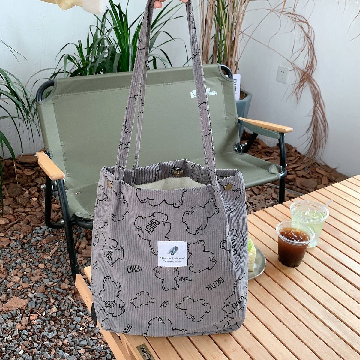 NINEXIS - Wholesale Tote Bag - Women's - CWAB3899_CORDUROY SNAP-BUTTON LARGE-CAPACITY SHOULDER BAG6