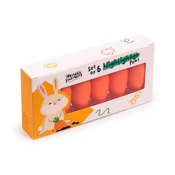 Inkredible Carrot Highlighter Pen Set of 6 for wholesale by Puckator EU