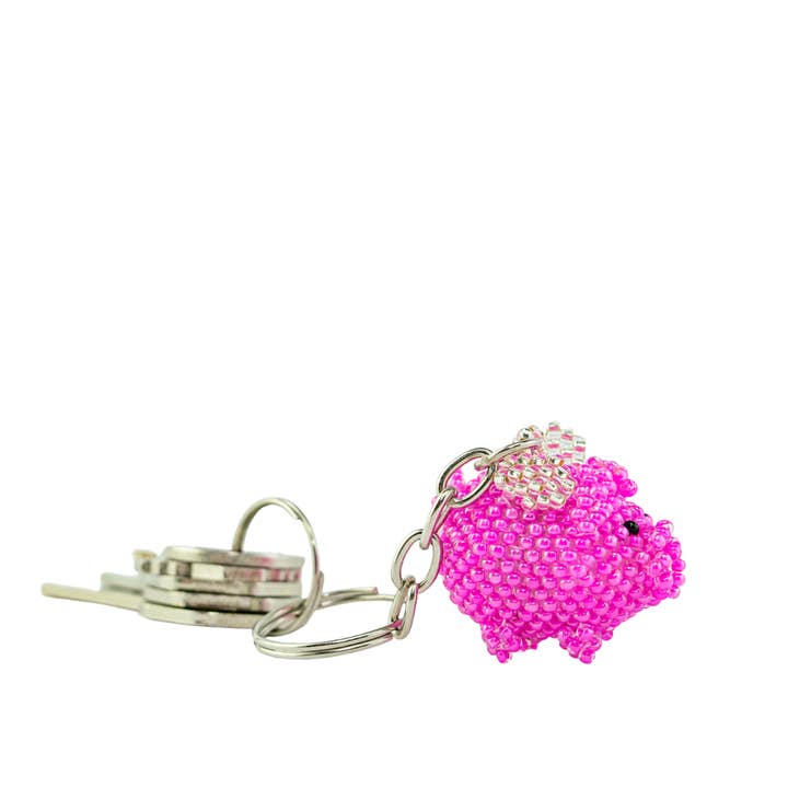 Lumily - Wholesale Keychain - Women's - Flying Pig Seed Bead Pink Handmade Keychain - Guatemala2