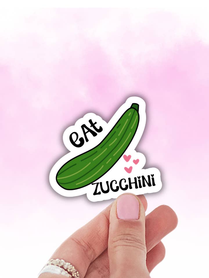 eat zucchini funny sticker, funny decals, cutevinyl stickers for wholesale by Lalatina Shop