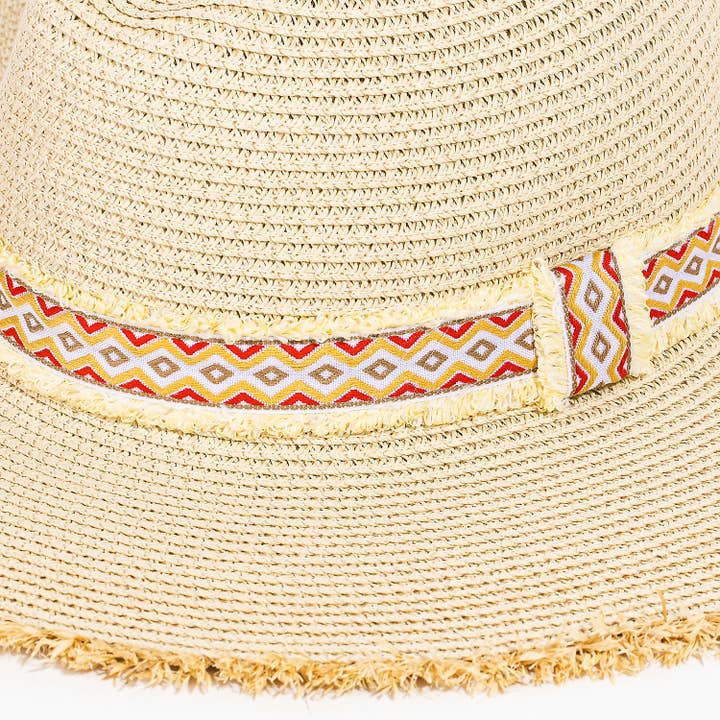 Collections by Fame Accessories - Vente Chapeau de paille – femme - Chapeau à franges en paille à rayures tribales Boho1