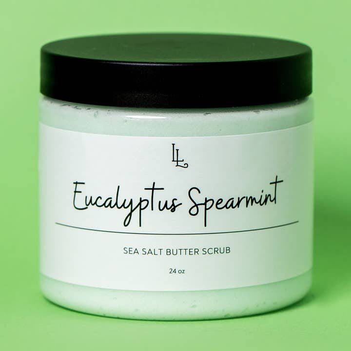 Eucalyptus Spearmint Sea Salt Butter Scrub for wholesale by LOCAL LATHER REFILLERY & SOAP SHOP