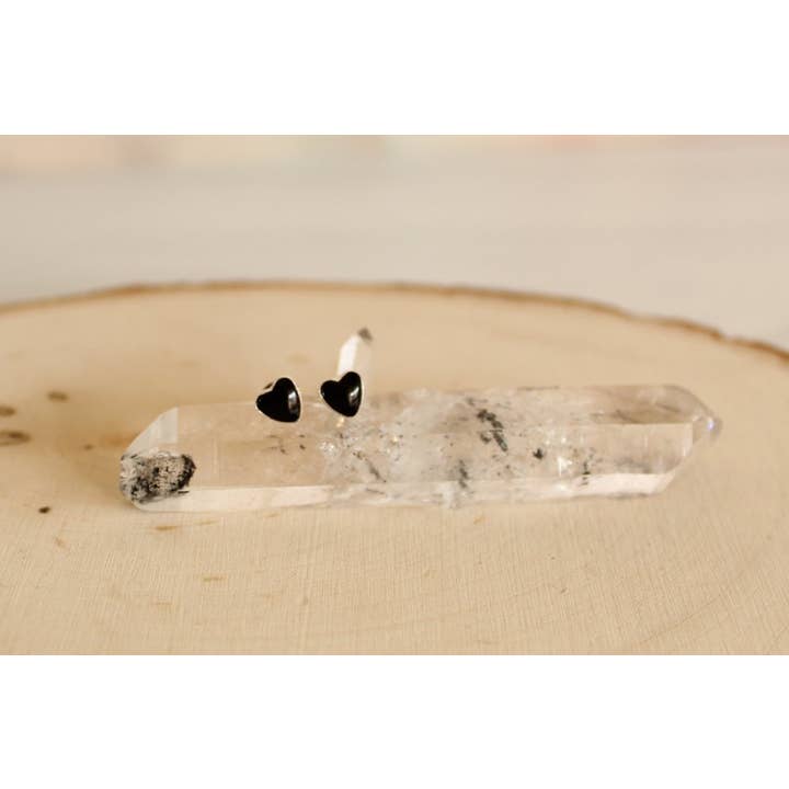 Small Black Onyx Heart Sterling Silver Stud Earrings for wholesale by Panache