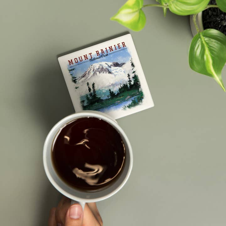Lantern Press - Wholesale Coasters - CERAMIC COASTER Mount Rainier, Washington, Watercolor1