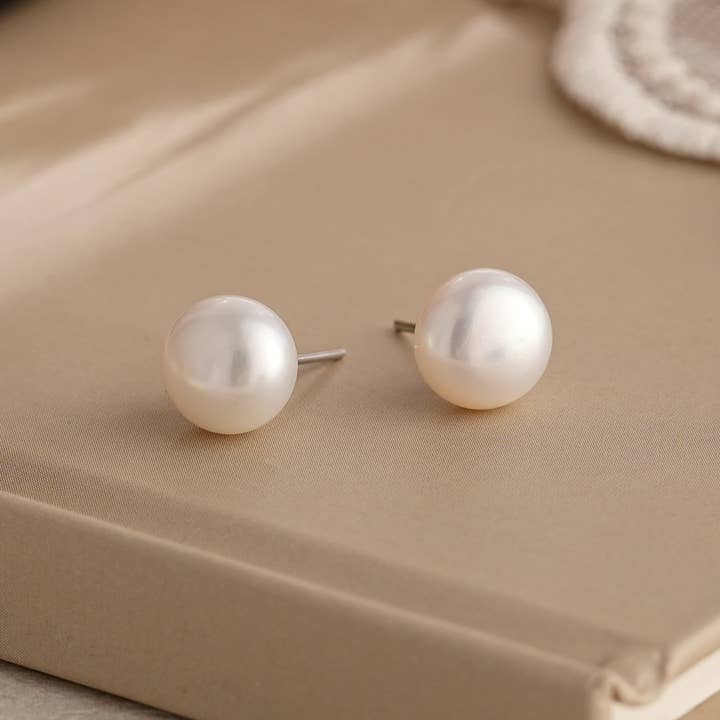 Elegant Freshwater Pearl Stud Earrings-8mm Round Pearl for wholesale by Drrtymagic