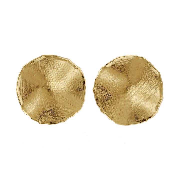 Short New York circle texture earrings in Silver for wholesale by Victoria Cruz