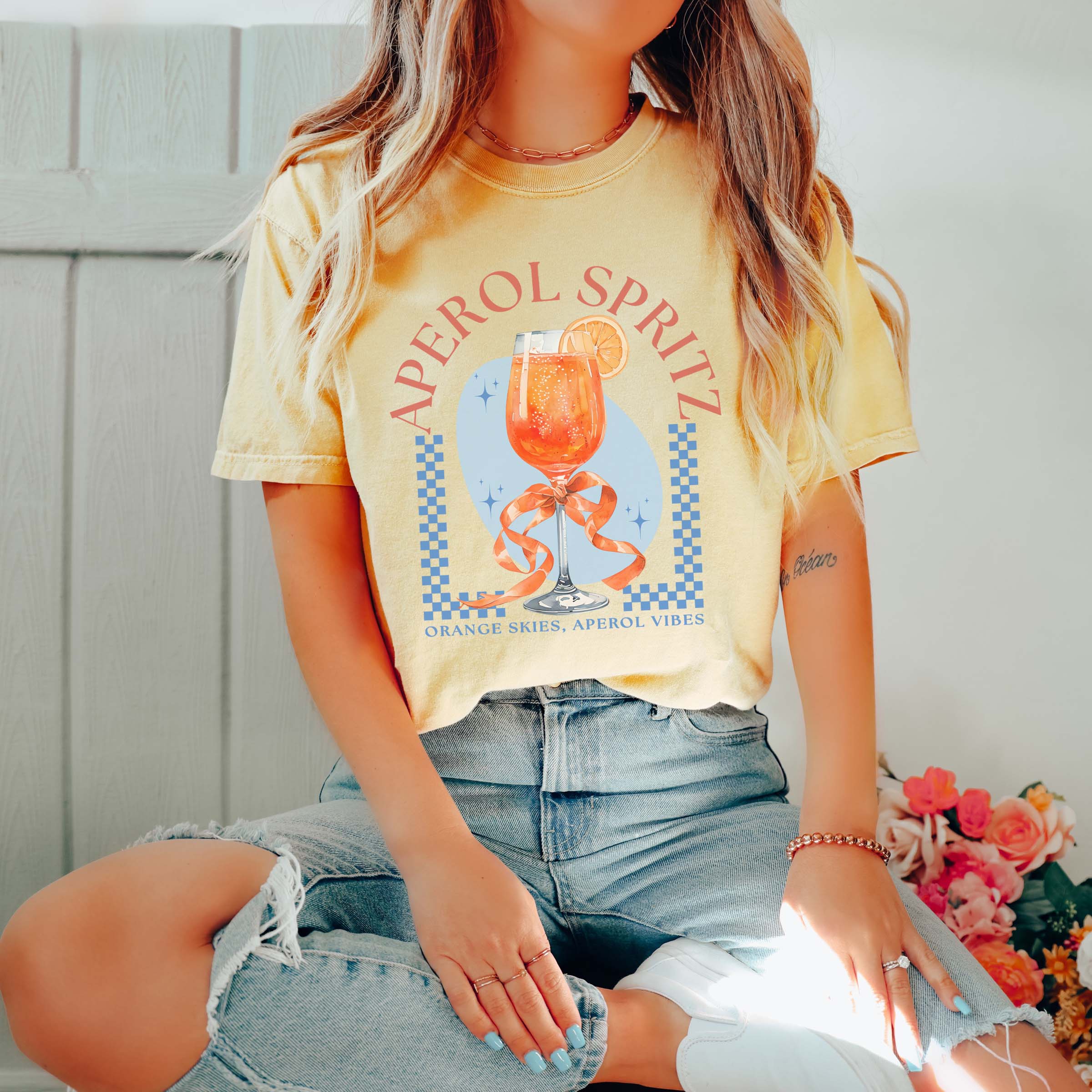Limeberry Designs - Wholesale Screen Printed T-Shirt - Women's - Aperol Spritz Orange Skies Comfort Color Tee4