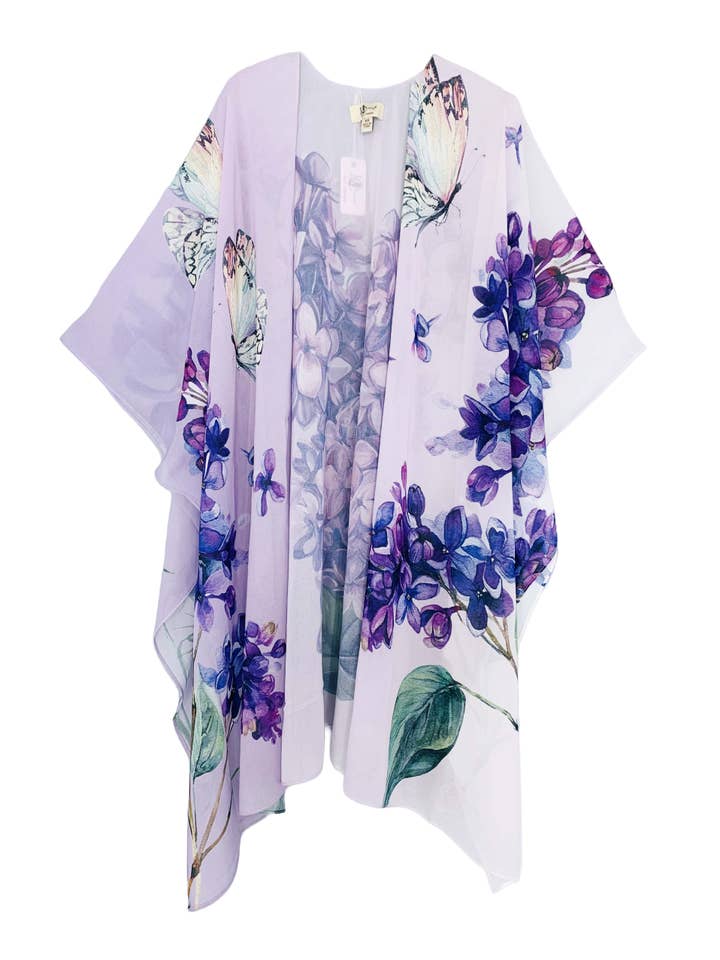 JC Sunny Fashion - Vente Kimono – femme - JC071018 Kimono violet à fleurs et papillons