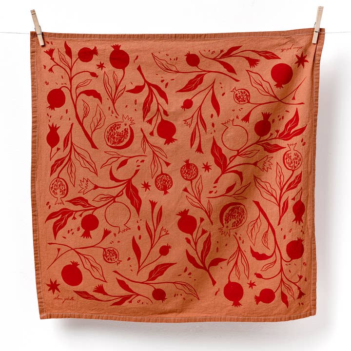 Pomegranate Cotton Tea Towel - Bright, Warm Kitchen Accent for wholesale by Elana Gabrielle