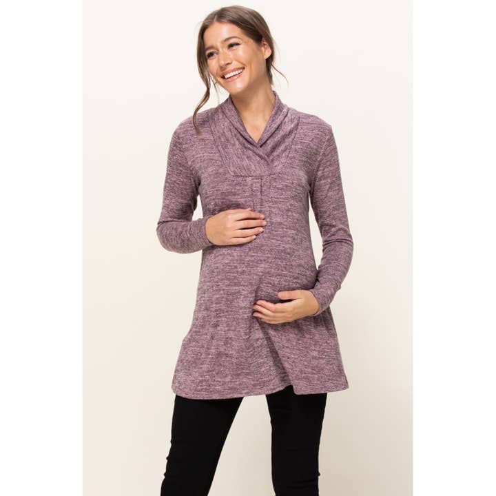 Shawl Collar Maternity Knit Tunic Sweater for wholesale by Hello Miz