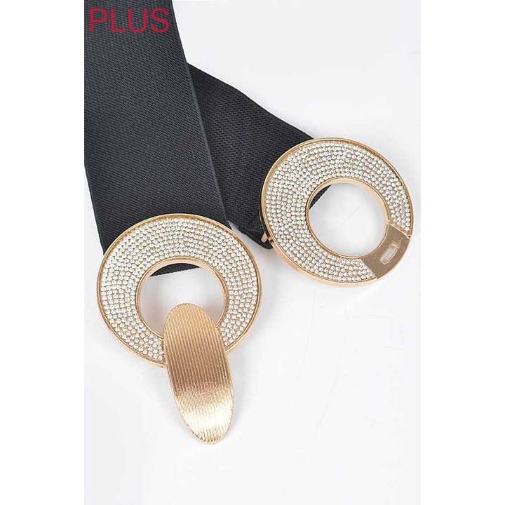 Paperdoll - Wholesale Belt - Women's - Plus Size Crystal Buckle Metallic Elastic Belt
