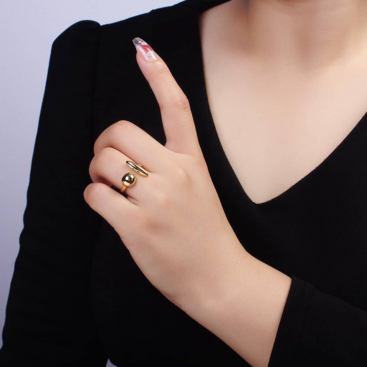 Aim Eternal – wholesale Cocktail/statement ring – 14K Gold Filled Sphere Round Dome Minimalist Wrap Ring | O3511