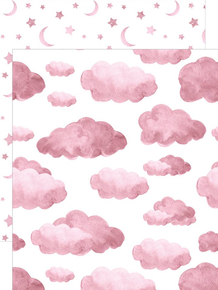 Nuvens e Lua em Aquarela Rosa 12 x 12 Papel por atacado de Paper House Productions