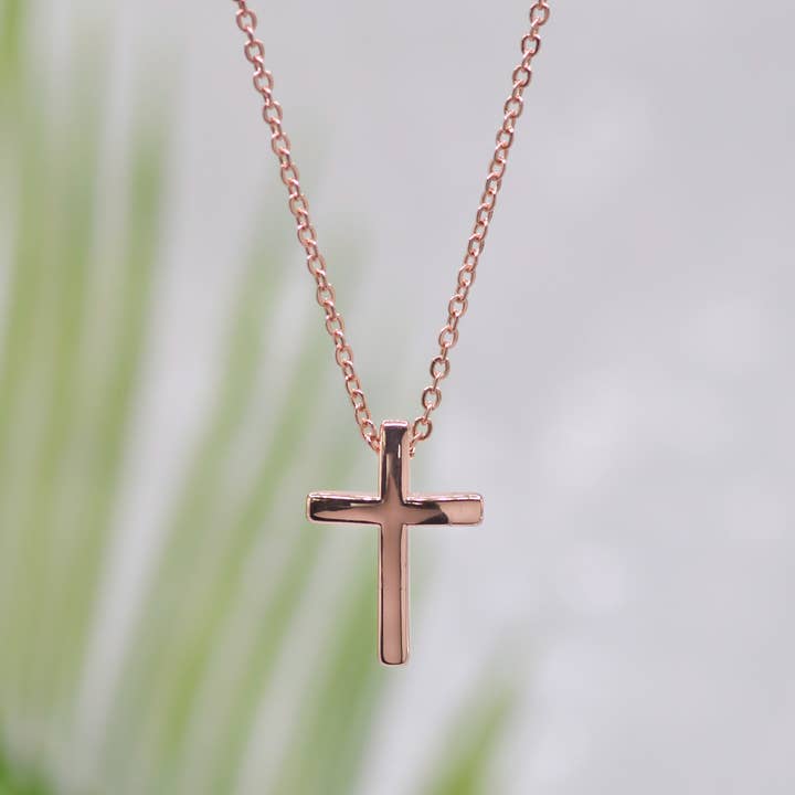 Small Rose Gold Cross Necklace-Eden Merry Necklace for wholesale by Eden Merry Jewelry by James Lawrence