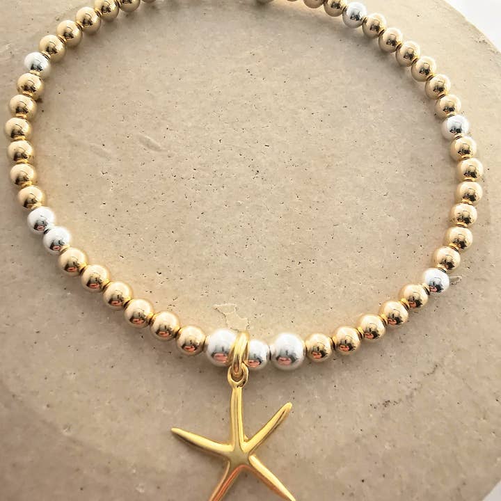 SIENNA - Seestern-Perlenarmband aus Sterlingsilber und Gold für den Großhandel von Sophellie Jewellery