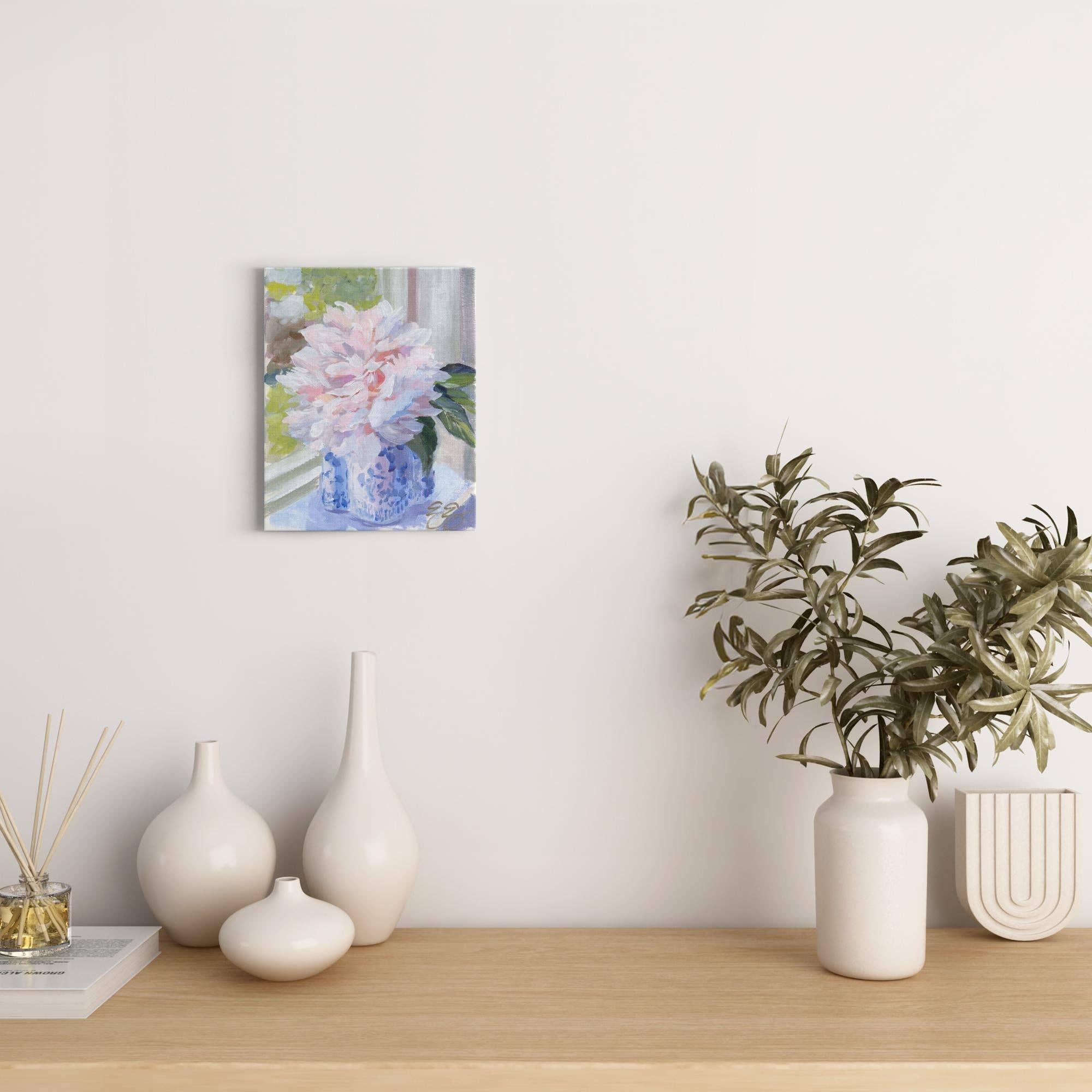 Elizabeth Alice Studio - Wholesale Art Print - No. 396 Sarah Bernhardt peony in blue and white vase, a canvas wrap print0