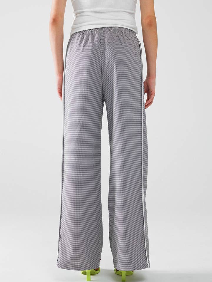 Grey Palazzo Black and White Gingham Pants With Drawstring for wholesale on Faire