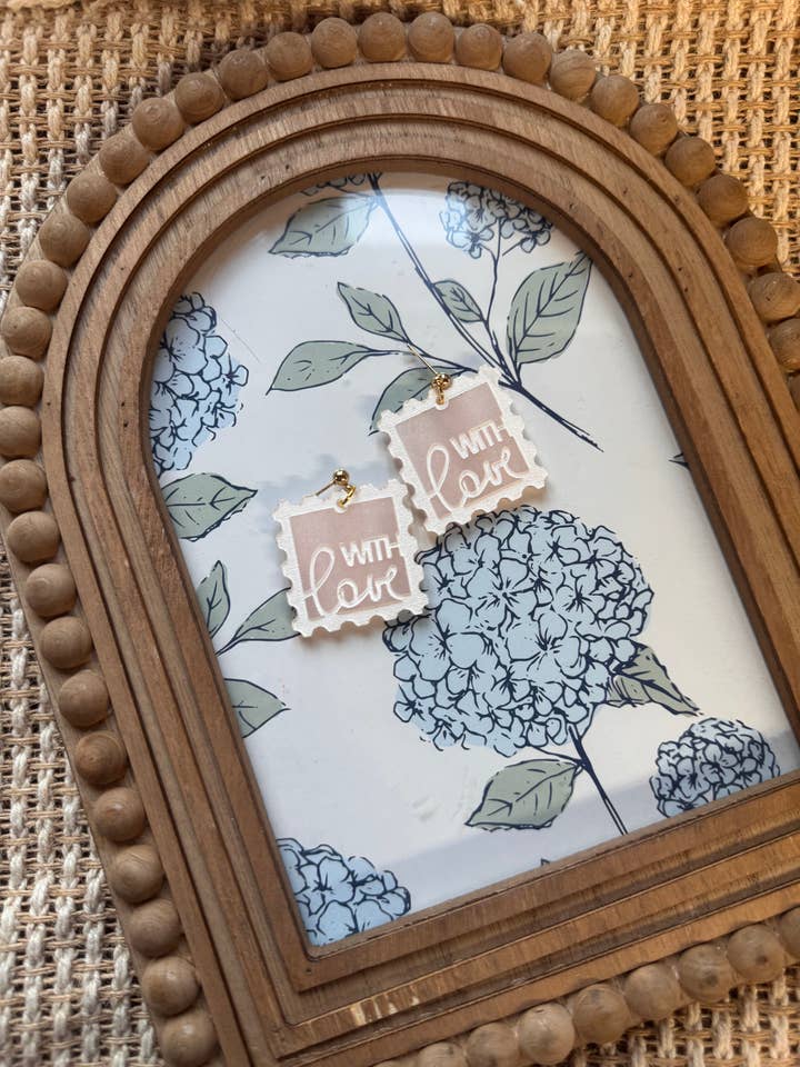 With Love Stamp | Acrylic Earrings for wholesale by Watch Me Bloom