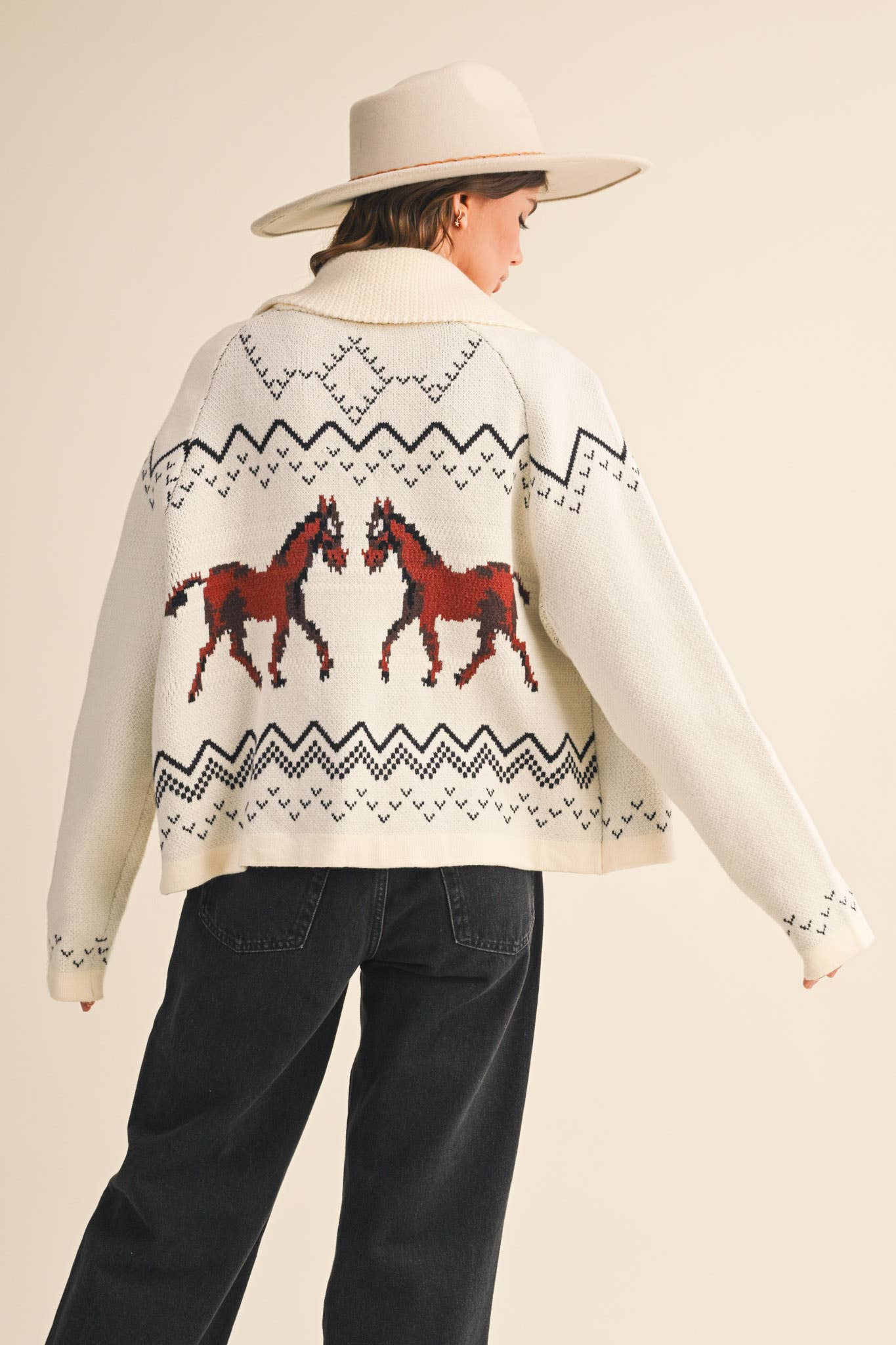 &MERCI - Wholesale Cardigan - Women's - HORSE KNIT SWEATER CARDIGAN MSW1080744