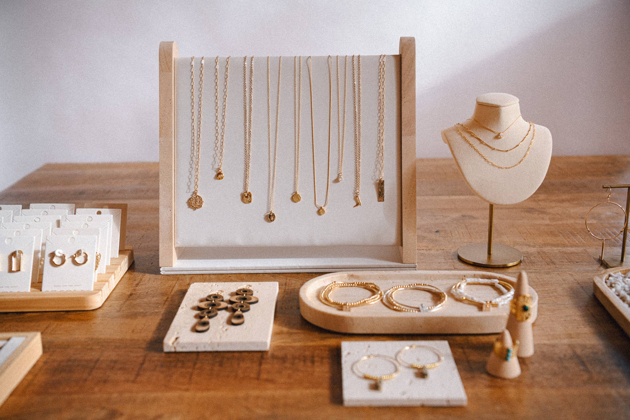 Cecelia Designs Jewelry - Wholesale Jewelry Stand & Display - Wooden Jewelry Display Stand with White Leatherette Panel1