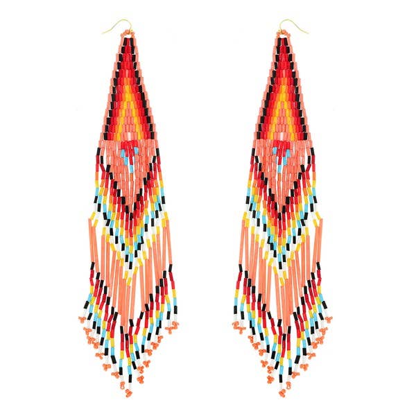 Coral Beaded Fringe Earrings for wholesale by Eeyou Istchee Clothing Co.
