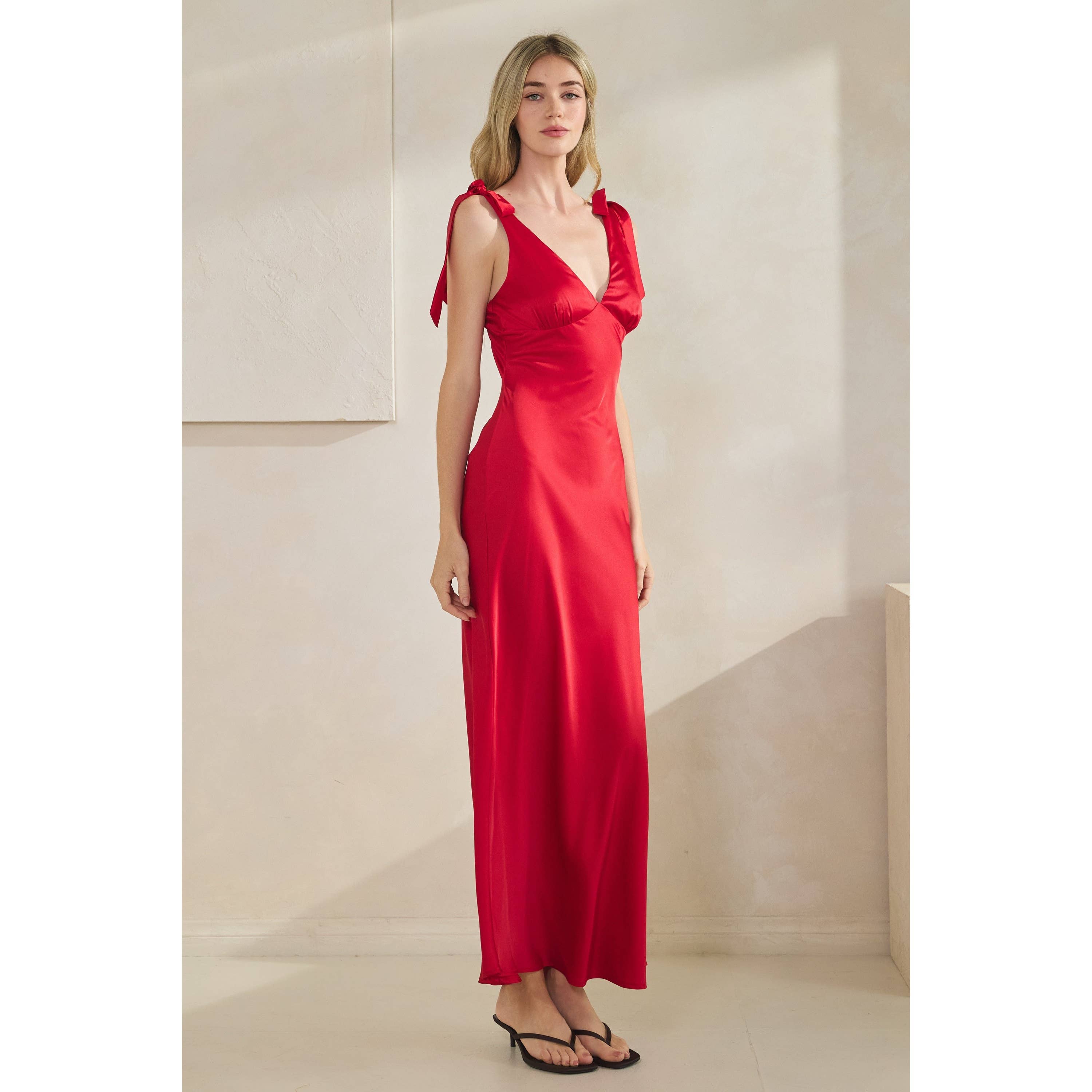 Honey Mango - Wholesale Dress - Women's - Satin Tie Shoulder Maxi Dress17