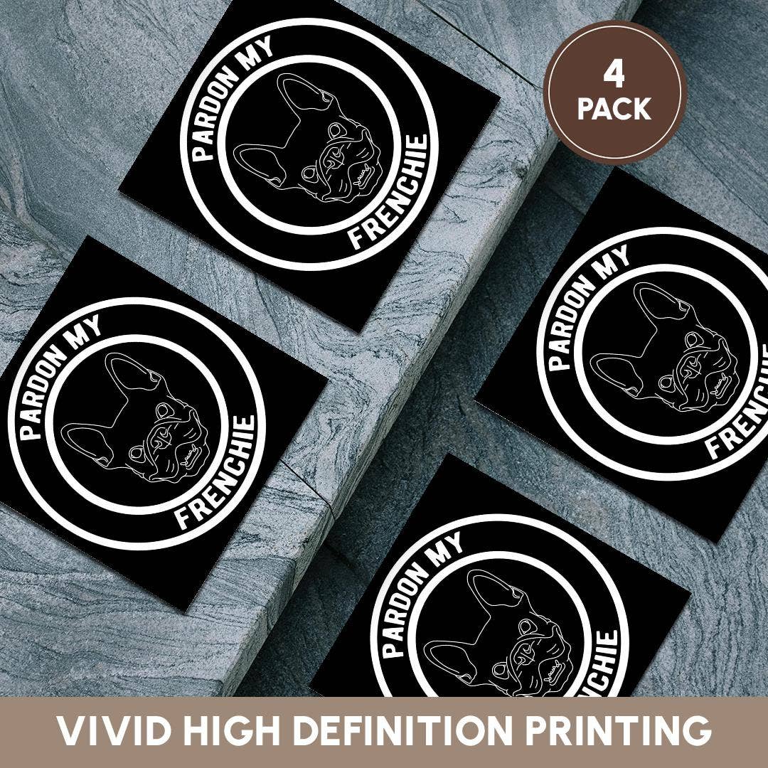 3dRose – Engroshandel Bordskånere – 3dRose, Undskyld min Frenchie i en cirkel med fransk bulldog på sort baggrund, Bordskåner5