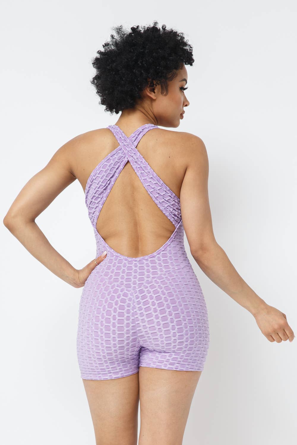 Julia by LoveJ - Wholesale Romper - Women's - Honeycomb Jacquard Sleeveless Cross Back Romper6