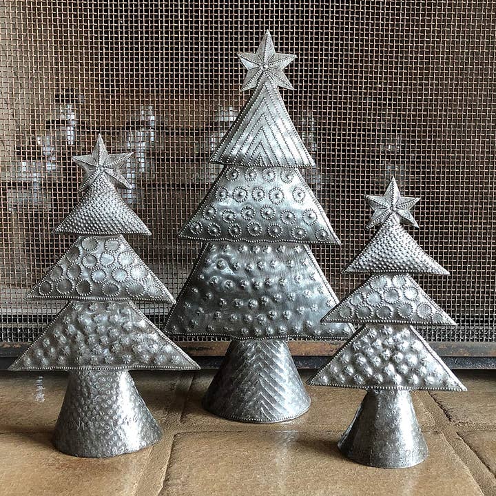 Haiti Fair Trade~ It's Cactus - Wholesale Christmas Decoration - Metal Christmas Trees, Set of 3, Holiday Table Decor 7"-11"