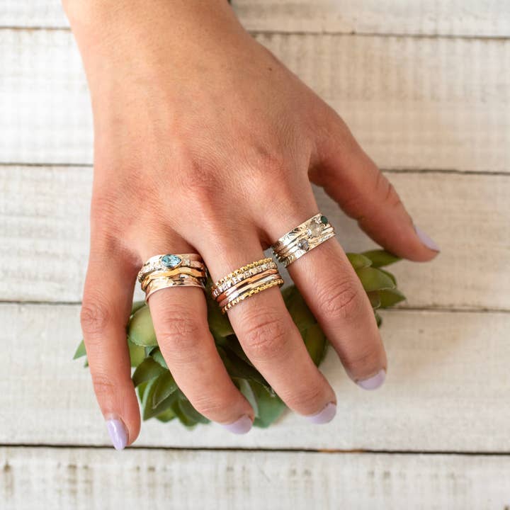 Baizaar - Wholesale Multi-Stone Ring - Sterling Silver Triple Stone Spinner Ring