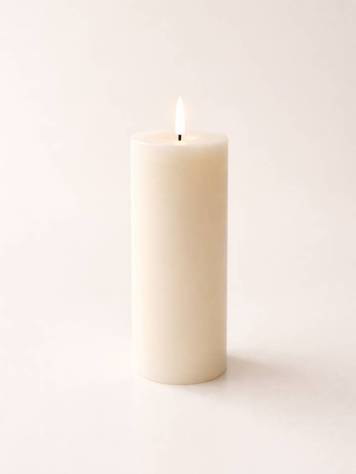 GLO & NEST LED Pillar Candle 20cm – Soft Ivory for wholesale by GLO & NEST