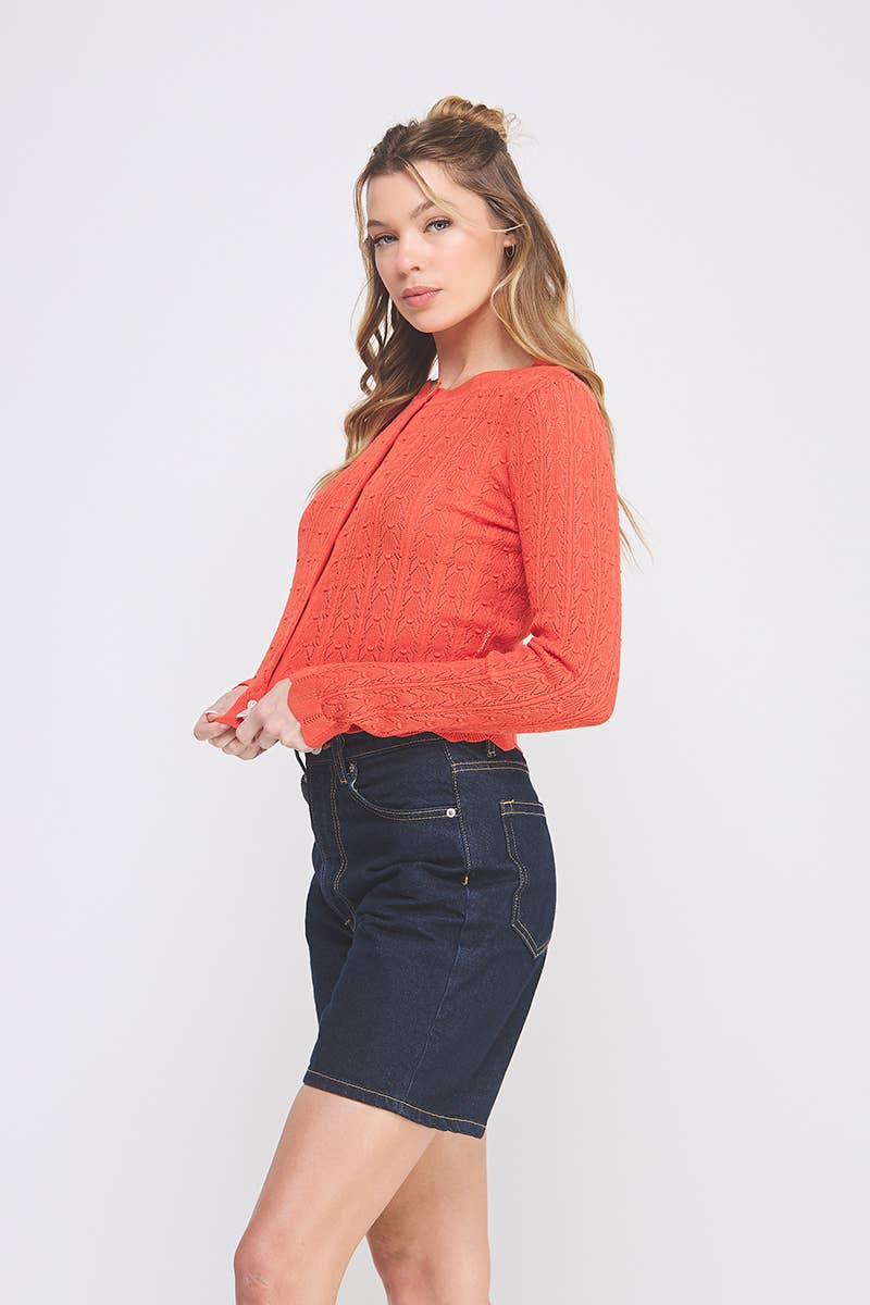 Allie Rose - Wholesale Cardigan - Women's - Lightweight Pointelle Cardigan3