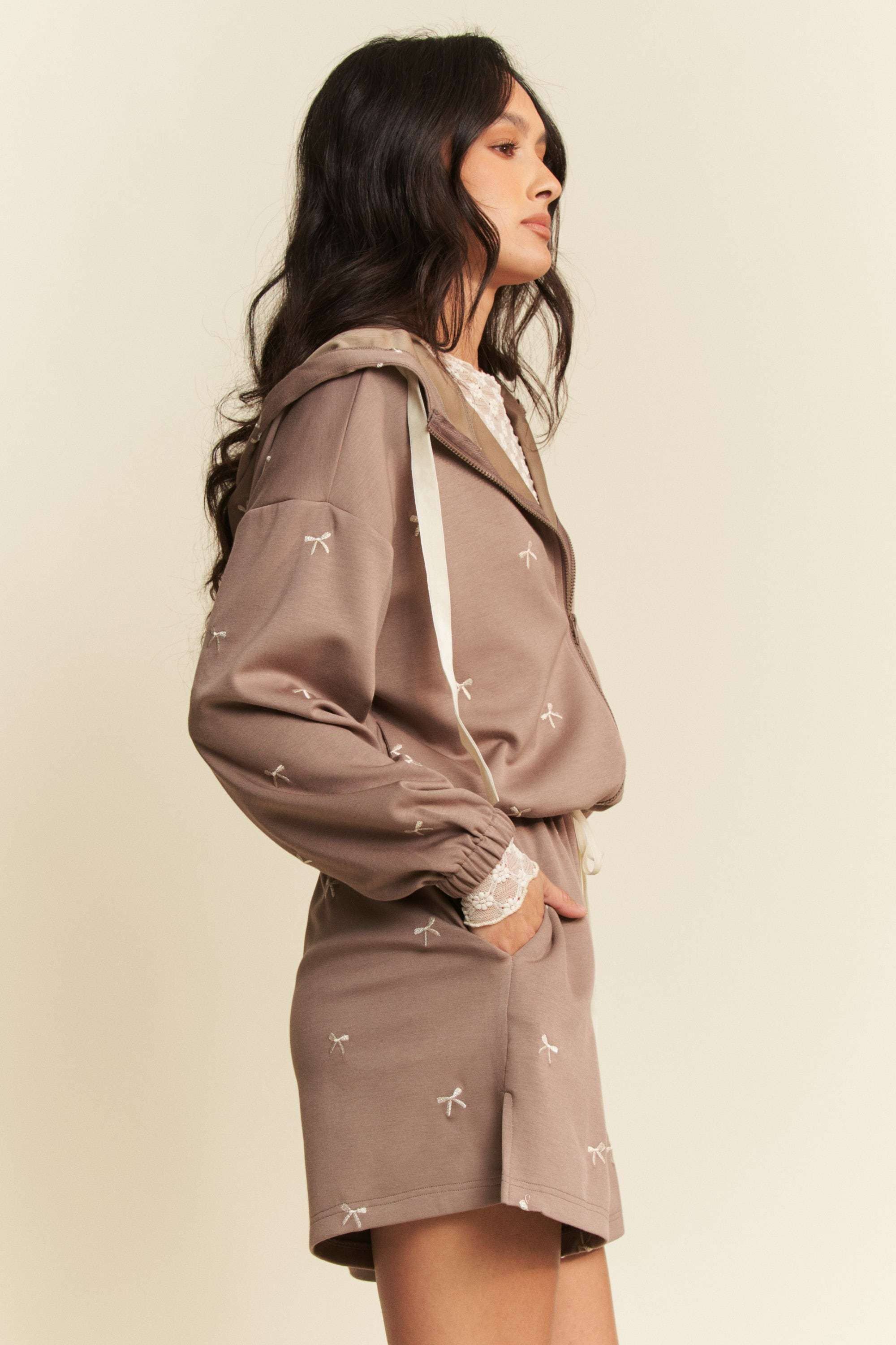 Davi & Dani - Wholesale Hoodie - Women's - RIBBON EMBROIDERY ZIP UP LONG SLEEVE HOODIE JACKET15