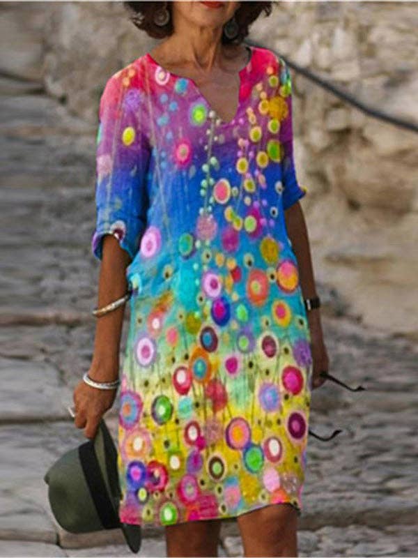 Original Printing V-Neck Short Sleeve Mini Dress for wholesale by StyleGalX