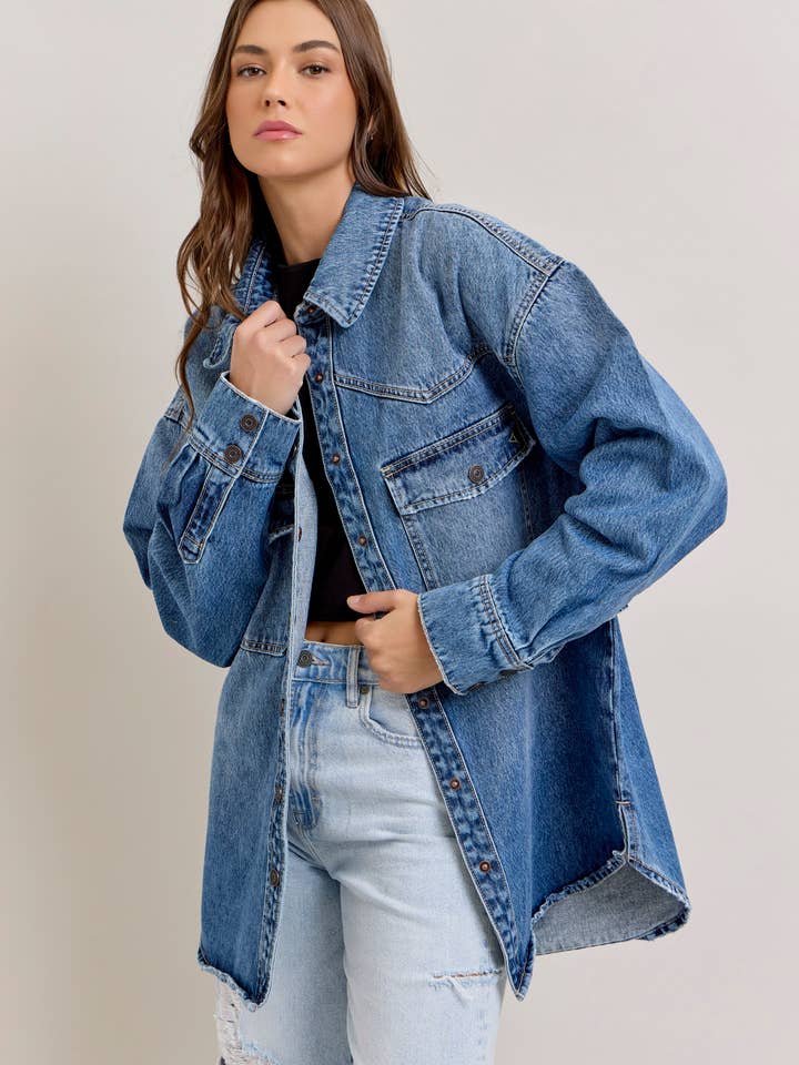 Medium Dark Classic Oversized Western Shirt for wholesale by Hidden Jeans