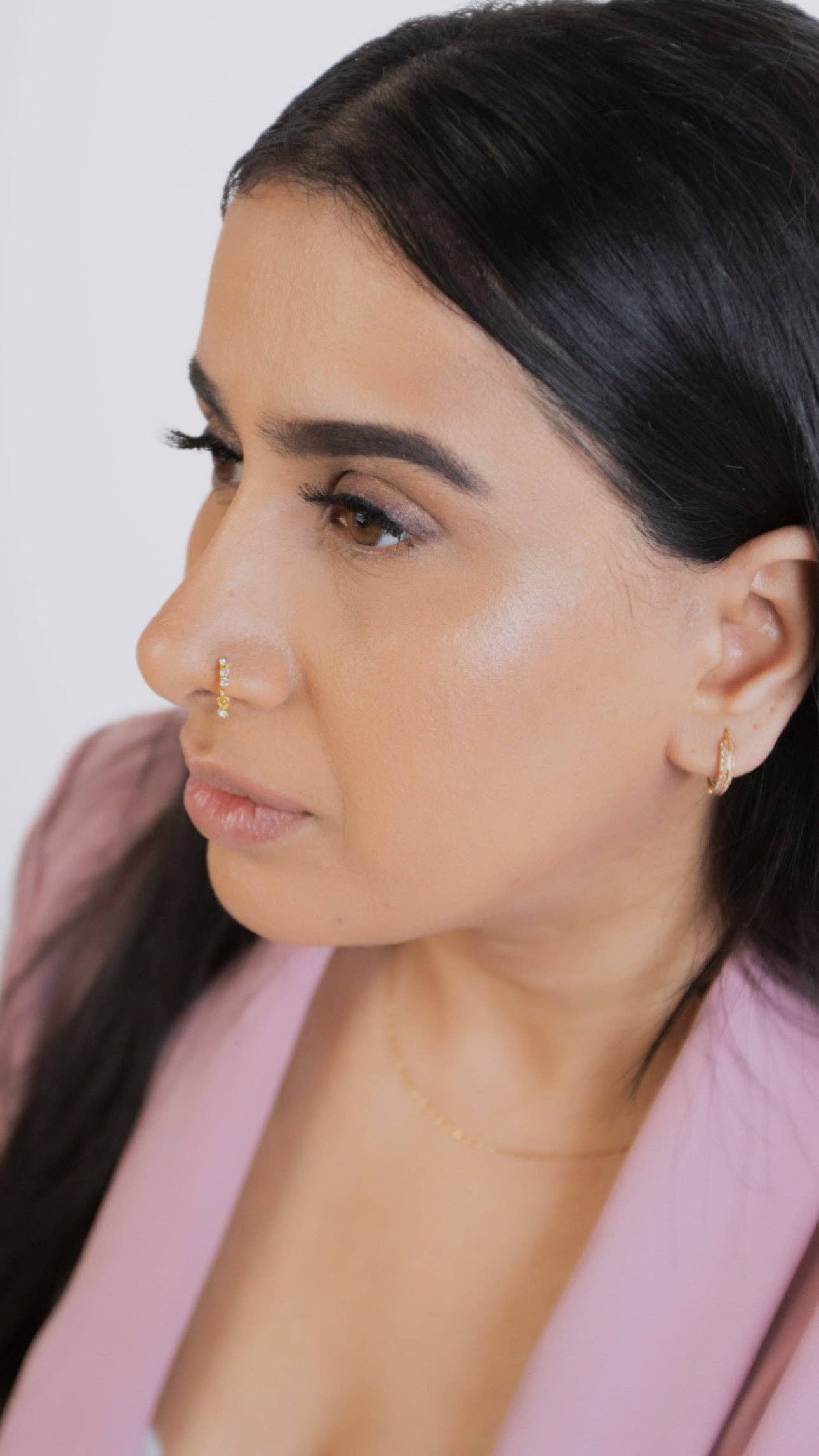 Purple 3 Stone Thick Gold Dangle Nose Ring For a Pierced Nose for wholesale on Faire2