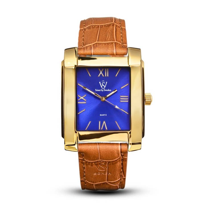 SÖNER - Wholesale Wrist Watch - Men's - Square Watch, Legacy B Polished Gold | Blue Dial3