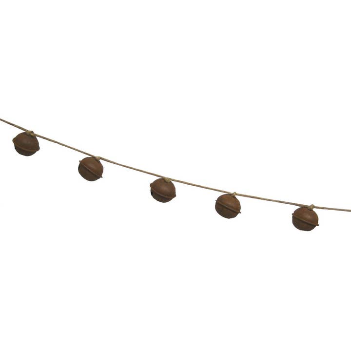 Yarn Garland with 9 Rusty Tin Bells - 36" Long for wholesale by Birch Maison
